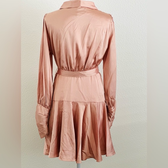 Vici Long Sleeve Satin Dress in Peach - Picture 4 of 10